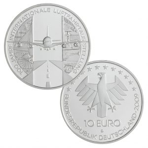 BRD 10 Euro 2009 100 Jahre Internationale Luftfahrtausstellung, 925er Silber, 18g, Ø 32,5mm, Prägestätte D, st Auflage: 1.500.000, PP Auflage: 200.000, Jaeger-Nr. 544