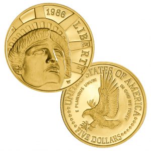 USA 5 Dollars 1986 „100 Jahre Freiheitsstatut“, 900er Gold, 8,359g