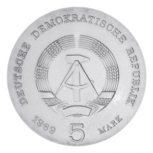 Wertseite der Münze DDR 5 Mark 1969 75. Todestag Heinrich Hertz