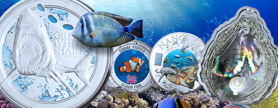 Sammlermünzen mit Meeresmotiven: Fische, Forscher, Muschelmünzen