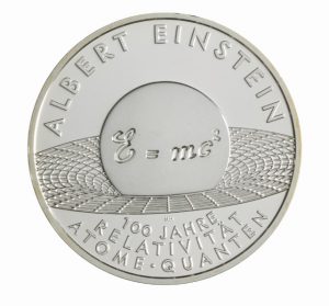 BRD 10 Euro 2005 Albert Einstein – 100 Jahre Relativität * Atome * Quanten, 925er Silber, 18g, Ø 32,5mm, Prägestätte J (Hamburg), st Auflage: 1.800.000, PP Auflage: 300.000, Jaeger-Nr. 514