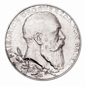 Großherzogtum Baden 5 Mark 1902 50jähriges Regierungsjubiläum Friedrich I., 900er Silber 27,778g, Ø 38mm, Jaeger 31