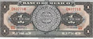 Mexikanische 1 Peso Banknote mit Sonnenstein-Motiv