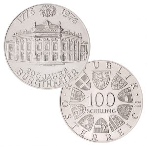 Silbermünze 100 Schilling Österreich 1976 - 200 Jahre Burgtheater