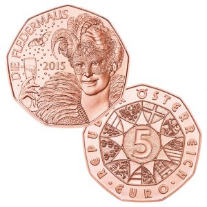 Österreich 5 Euro 2015 Neujahrsmünze - Fledermaus, 999er Kupfer, 8g, Ø 28,5mm, bankfrisch