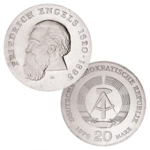 DDR, 20 Mark 1970 150. Geburtstag Friedrich Engels, 625er Silber, 20.9g, Ø 33mm, Prägestätte A (Berlin), Auflage: 83.615, Jaeger-Nr. 1529