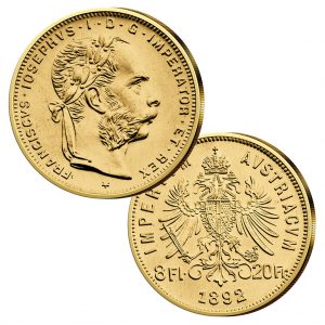 8 Florin/Gulden, Jahreszahl 1892, 900er Gold, 6,45g, Ø 21mm - österreichische Handelsgoldmünze