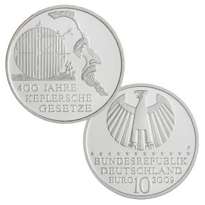 BRD 10 Euro 2009 400 Jahre Keplersche Gesetze, 925er Silber, 18g, Ø 32,5mm, Prägestätte F, st Auflage: 1.500.000, PP Auflage: 200.000, Jaeger-Nr. 543