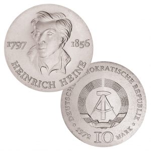 DDR 10 Mark 1972 175. Geburtstag Heinrich Heine, 625er Silber, 17g, Ø 31mm, Prägestätte A (Berlin), Auflage: 100.297, Jaeger-Nr. 1542