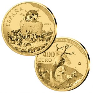 Spanien 400 Euro 2016 „Schätze spanischer Museen – Hieronymus Bosch“, 999er Gold, 27 Gramm, Ø 38mm, PP, im Original-Etui mit Echtheitszertifikat, Auflage: 1.500