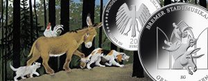 BRD Silber 20 Euro 2017 Grimms Märchen – Bremer Stadtmusikanten – letzte Münze der BRD Gedenkmünzen-Serie zu Märchen der Brüder Grimm