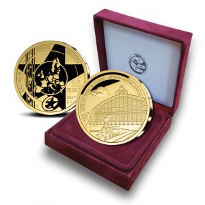 Belgien 50 Euro 2017 „Zentralbahnhof Antwerpen“, 999er Gold, 6,22g, Ø 21mm, im Etui mit Zertifikat, Auflage: 750