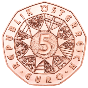 Wertseite der Kupfermünze 5 Euro 2017 Österreich - Das Osterlamm