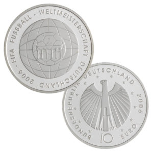Münze 10 Euro Deutschland 2006 zur Fußballweltmeisterschaft 2006 in Deutschland
