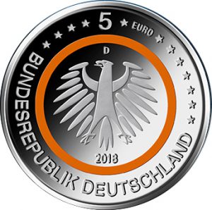 Wertseite der Münze BRD 5 Euro 2018 Subtropische Zone, Copyright BADV, Entwurf. Stefanie Radtke. Quelle: Bundesfinanzministerium, Pressemitteilung Nr. 13 vom 26. April 2017