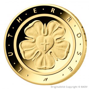 BRD 50 Euro-Goldmünze 2017 "Lutherrose", Münzbild ©BADV