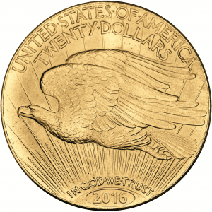 Der USA Double Eagle 1933, die wertvollste Münze der Welt, versteigert für $ 7,59 Millionen, als Neuprägung. Goldausgabe mit Motiv „USA Double Eagle 1933“, Ø 26mm, Au 333, 1/10 Unze (3,11g), PP