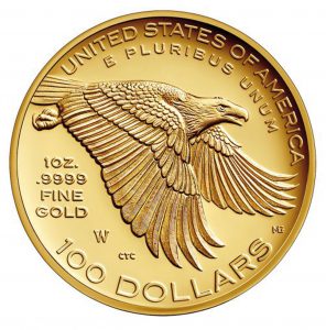 Wertseite der Goldmünze 100 Dollars in High Relief USA 2017 Black Liberty