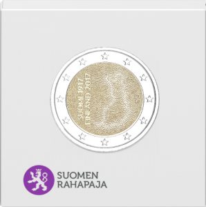 Verpakung der Gedenkmünze 2 Euro 2017 Finnland 100 Jahre Unabhängigkeit Finnlands