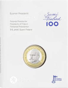 Verpackung_Presidents of Finland P.E. Svinhufvud, Proof. 5 Euro Münzen zum Jubiläum der Unabhängigkeit