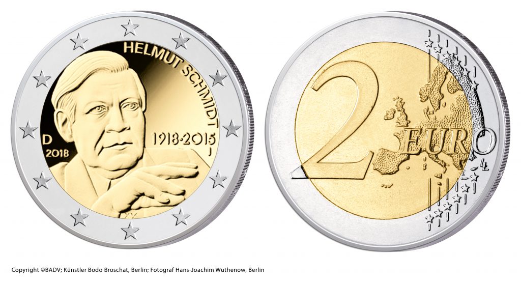 BRD 2 Euro Gedenkmünze 2018 „100. Geburtstag Helmut Schmidt“