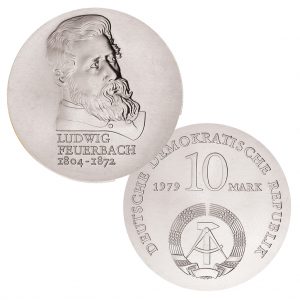 DDR 10 Mark 1979 175. Geburtstag Ludwig Feuerbach , 500er Silber, 17g, Ø 31mm, Prägestätte A (Berlin), Auflage: 50.500 (PP: 4.500), Jaeger-Nr. 1574