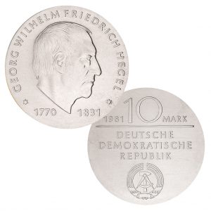 DDR 10 Mark 1981 150. Todestag Georg Wilhelm Friedrich Hegel, 500er Silber, 17g, Ø 31mm, Prägestätte A (Berlin), Auflage: 49.500 (PP: 5.500), Jaeger-Nr. 1581