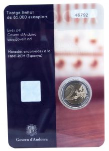 Rückseite der Blisterverpackung für Münzen 2 Euro 2016 Andorra 25 Jahre öffentlich-rechtlicher Rundfunk