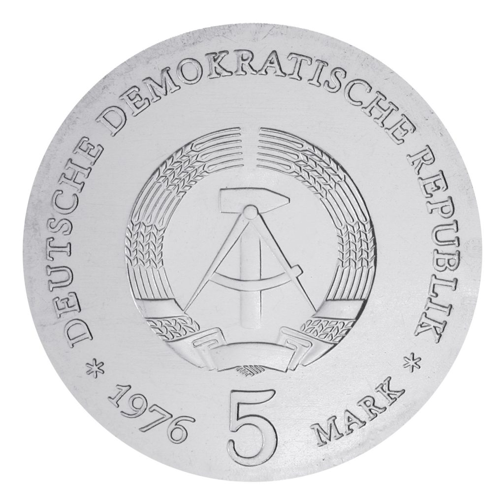 Wertseite der Münze 5 Mark Deutsche demokratische Republik 1976 200. Geburtstag Ferdinand von Schill
