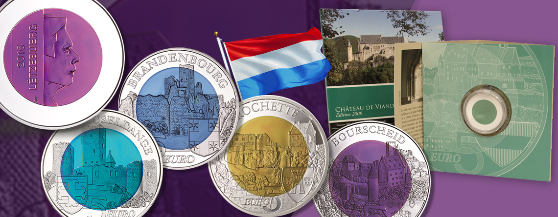 Niob-Münzen: Luxemburg 5 Euro Silber-Niob aus der Serie “Burgen Luxemburgs“