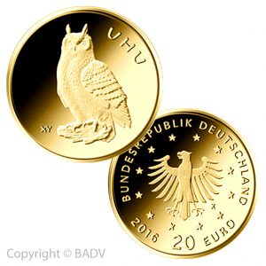 BRD 20 Euro Gold 2018 "Heimische Vögel: Uhu", Bild © BADV