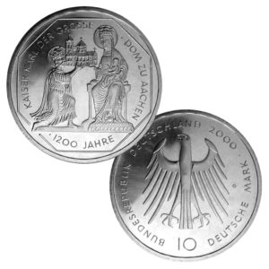 BRD 10 DM 2000 1.200 Jahrestag Kaiserkrönung Karls des Großen und Dom zu Aachen