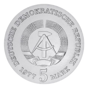 Wertseite der Münze 5 Mark 1977 Deutsche demokratische Republik 125. Todestag Friedrich Ludwig Jahn