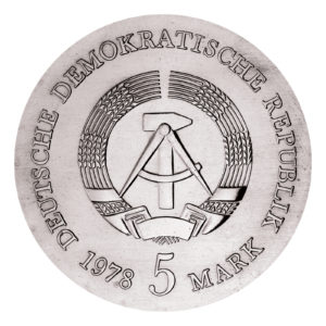 Wertseite der Münze 5 Mark 1978 Deutsche demokratische Republik 175. Todestag Friedrich Gottlieb Klopstock