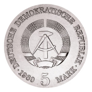 Wertseite der Münze 5 Mark 1980 Deutsche demokratische Republik 75.Todestag Adolph von Menzel