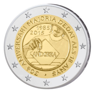 Andorra 2 Euro-Gedenkmünze 2015 – 30. Jahrestag der Volljährigkeit ab 18 Jahren