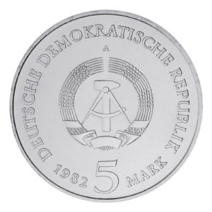Wertseite der Münze 5 Mark Deutsche Demokratische Republik 1982-1983 Wartburg bei Eisenach