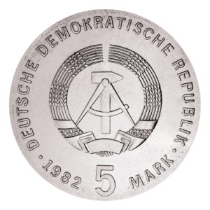Wertseite der Münze 5 Mark Deutsche Demokratische Republik 1982, 200. Geburtstag Friedrich Wilhelm August Fröbel