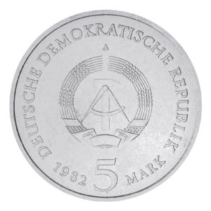 Wertseite der Münze 5 Mark Deutsche Demokratische Republik 1982, 150. Todestag Johann Wolfgang Goethe
