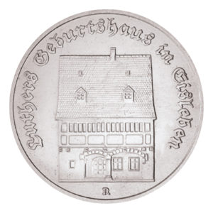 Münze 5 Mark Deutsche Demokratische Republik 1983 Luthers Geburtshaus in Eisleben