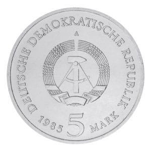 Wertseite der Münze 5 Mark 1985 Deutsche demokratische Republik Wallpavillon des Dresdner Zwingers