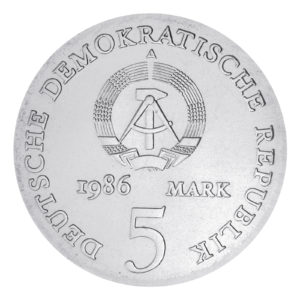 Wertseite der Münze 5 Mark 1986 Deutsche demokratische Republik 175. Todestag Heinrich von Kleist