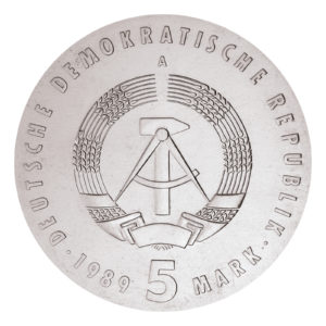 Wertseite der Münze 5 Mark 1988 Deutsche demokratische Republik 100. Geburtstag Carl von Ossietzky