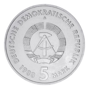 Wertseite der Münze 5 Mark 1988 Deutsche demokratische Republik 150 Jahre erste deutsche Ferneisenbahn - Saxonia