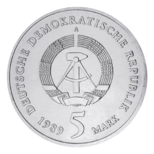 Wertseite der Münze 5 Mark 1989 Deutsche demokratische Republik Katharinenkirche Zwickau