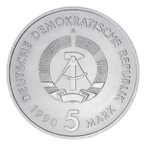 Wertseite der Münze 5 Mark 1990 Deutsche demokratische Republik 500 Jahre Postwesen