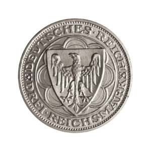 Wertseite der Silbermünze 3 Reichsmark Weimarer Republik 1927, 100 Jahre Bremerhaven