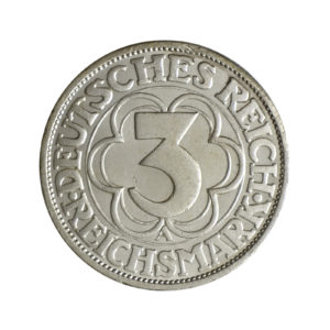 Wertseite der Silbermünze 3 Reichsmark Weimarer Republik 1927, 1000 Jahre Nordhausen
