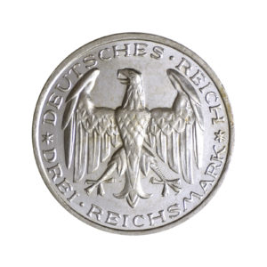 Wertseite der Silbermünze 3 Reichsmark Weimarer Republik 1927, 400 Jahre Philipps-Universität Marburg