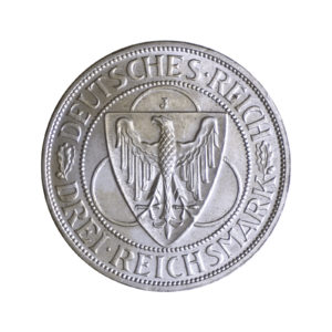 Wertseite der Münze 3 Reichsmark 1930 Weimarer Republik Rheinland-Räumung